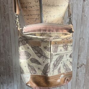 Tan and Brown Crossbody Bag with Textured Design